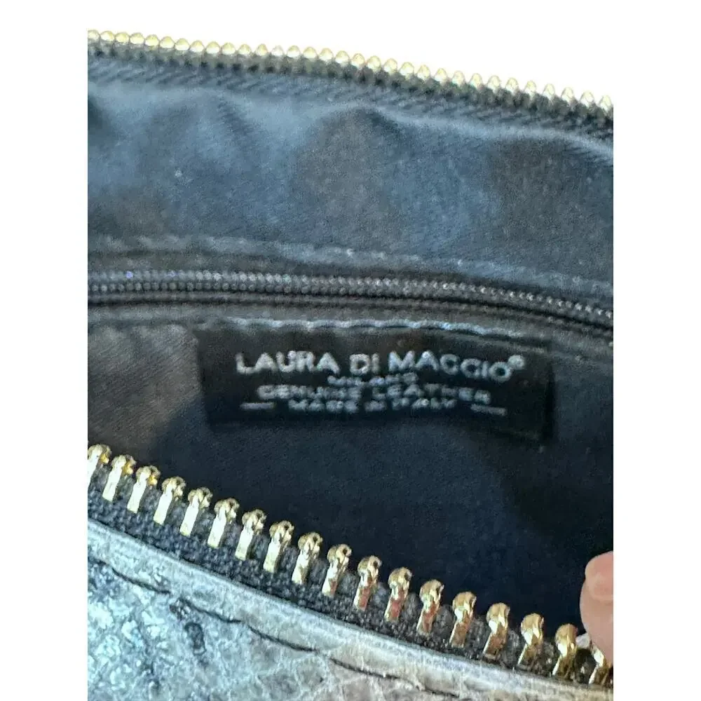 Laura di Maggio Women's Gray Black Snake Print Genuine Leather Wristlet